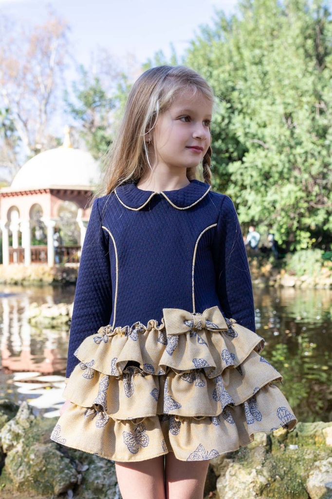 Vestido jaquard mariposa talle bajo